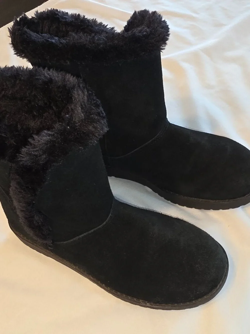 Black Suede Boots Faux Fur Lining Warm Cozy Winter Womens Sz 7 Shoes